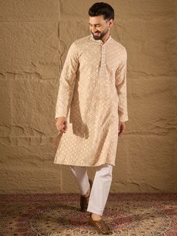 ETHNIC BAY - Viscose Rayon Embroidered Straight Beige Kurta