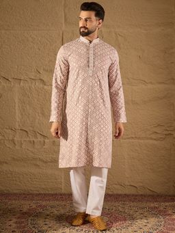 ETHNIC BAY - Viscose Rayon Embroidered Straight Pink Kurta