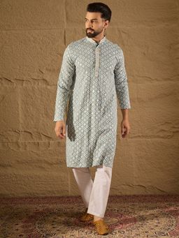 ETHNIC BAY - Viscose Rayon Embroidered Straight Blue Kurta