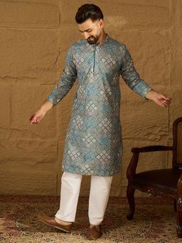 ETHNIC BAY - Viscose Rayon Embroidered Straight Blue Kurta