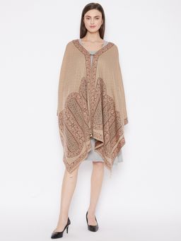 KnitStudio - Beige Ethnic Motifs Knitted Shawl