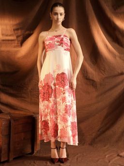 Kazo - Women Pink Chiffon Shoulder Straps Dress