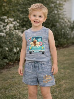 Mi Arcus - Grey Printed T-Shirt and Shorts