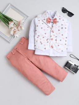 FOURFOLDS - Coral Printed Shirt with Waistcoat and Trouser, Bow