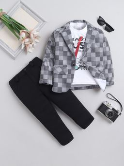 FOURFOLDS - Charcoal Printed T-Shirt with Blazer and Trouser