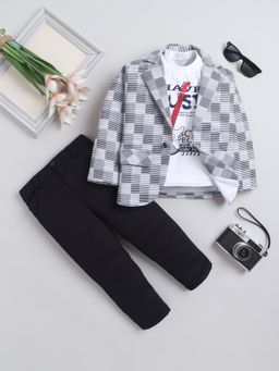 FOURFOLDS - Grey Printed T-Shirt with Blazer and Trouser