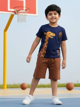 Orange Sugar - Navy Blue Printed T-Shirt and Shorts