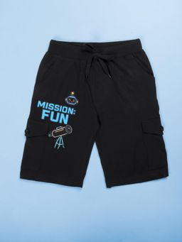 KiddoPanti - Black Printed Shorts