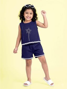 KiddoPanti - Navy Blue Embellished Co-Ord Set