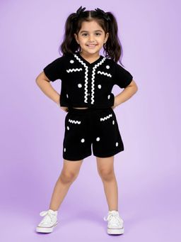 KiddoPanti - Black Self Design Co-Ord Set
