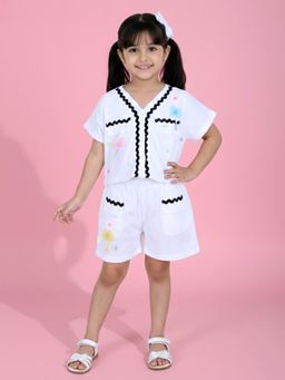 KiddoPanti - White Self Design Co-Ord Set