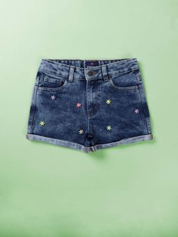 KiddoPanti - Blue Self Design Shorts
