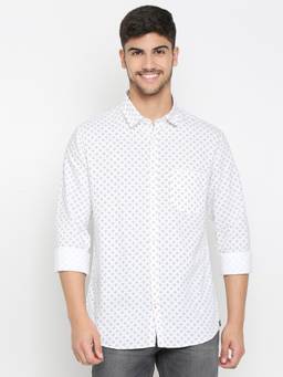 Spykar - White Cotton Full Sleeve Printed Shirt For Men