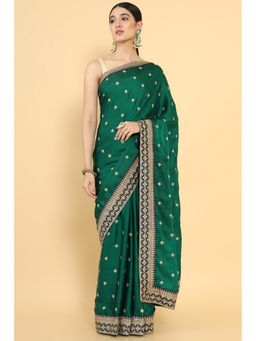 Soch - Women Green Silk Embroidered Saree with Unstitched Blouse