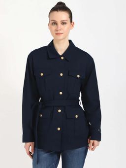Tommy Hilfiger - Solid Regular Fit Cotton Jacket with Belt - Navy Blue