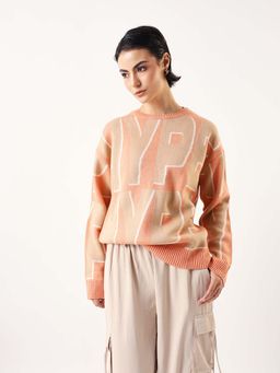 Hubberholme - Women Regular Fit Round Neck Sweater - Peach