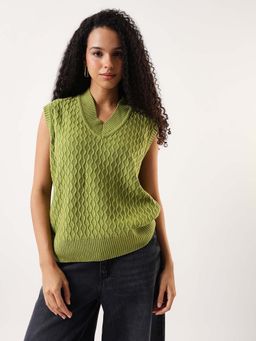 High Star - Women Regular Fit V-Neck Sweater - Green