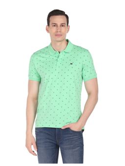 AD By Arvind - Men Light Green Geometric Print Cotton Polo Shirt