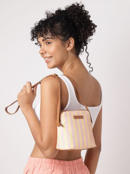 Fastrack - Pink and Yellow Striped Casual Sling Bag for Women