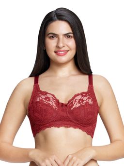 Amante - Solid Non Padded Non-wired Full Coverage Lace Bra - Maroon