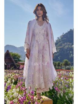 Label S4U - White Ishrat Gul Embroidered Anarkali with Pant and Dupatta