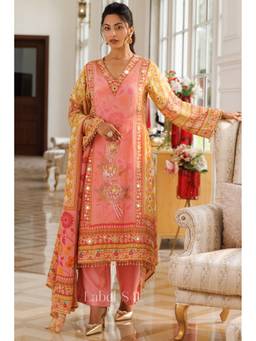 Label S4U - Perfectly Peach Tissue Anarkali Kurta with Pant and Dupatta