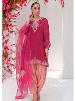 Label S4U - Fuchsia Pink Handwork Farshi Kurta with Salwar and Dupatta