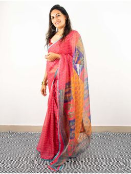 Ambar Taara - Fuchsia Pink Printed Organza Saree with Unstitched Blouse