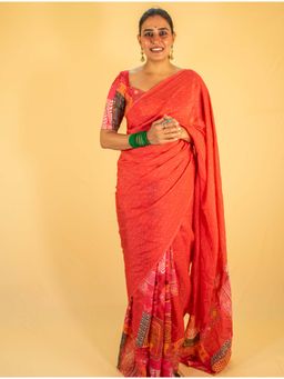 Ambar Taara - Gulabo - Red Pure Kota Doria Saree with Unstitched Blouse