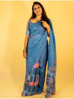 Ambar Taara - Neelam - Blue Grey Pure Kota Doria Saree with Unstitched Blouse