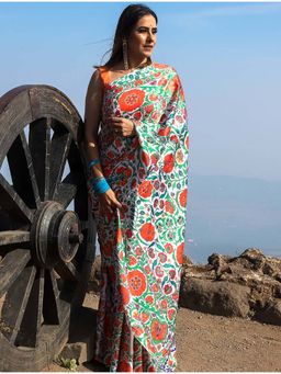 Ambar Taara - Suzanni Tri Color Satin Georgette Saree with Unstitched Blouse