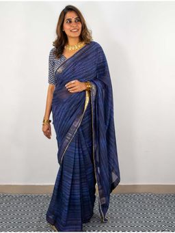 Ambar Taara - Navy Blue Shibori Georgette Saree with Unstitched Blouse