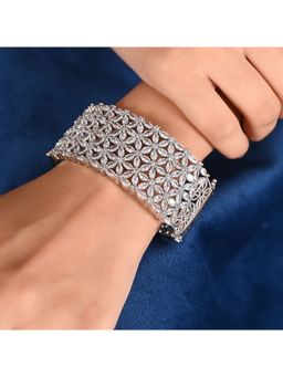 Ratnavali Jewels - Silver Plated White American Diamond Cz Studded Openable Kada Bracelet