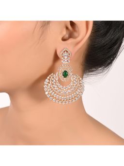 Ratnavali Jewels - Gold Plated American Diamond Cz Green Studded Round Chandbali Earring