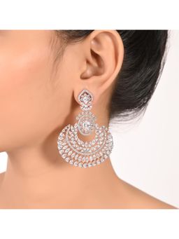 Ratnavali Jewels - Rose Gold Plated American Diamond Cz White Studded Round Chandbali Earring