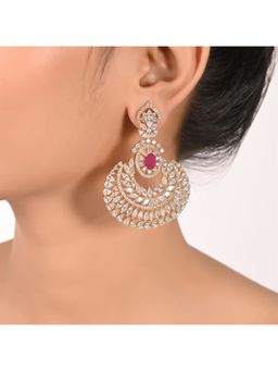 Ratnavali Jewels - Gold Plated American Diamond Cz Pink Studded Round Chandbali Earring