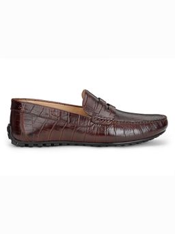 SHUTIQ - Quero Croco Cocoa Brown Lather Loafers