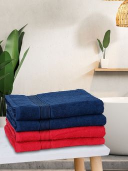 KOPA - Quick Dry 100% Cotton Soft Terry Towel -4Pc Bath Towel D'Ross Solid-Navy Blue, Red