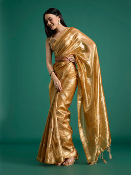 Gajra Gang - Diwalicious Yellow Tissue Banarasi Silk Blend Saree with Unstitched Blouse