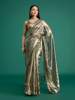 Gajra Gang - Diwalicious Grey Tissue Banarasi Silk Blend Saree with Unstitched Blouse
