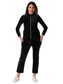 Fnocks - Women Black Solid Velvet Co-Ord Set