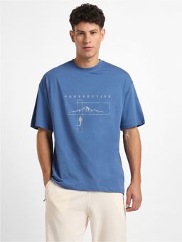 Nobero - Men Oversized Printed T-shirt - Blue