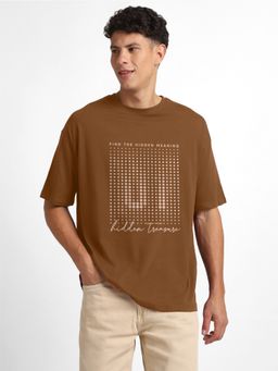 Nobero - Men Oversized Cotton T-shirt - Brown