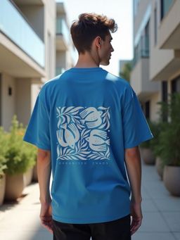 Nobero - Men Oversized Printed T-shirt - Blue