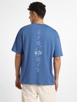 Nobero - Men Oversized Back Print T-shirt - Blue