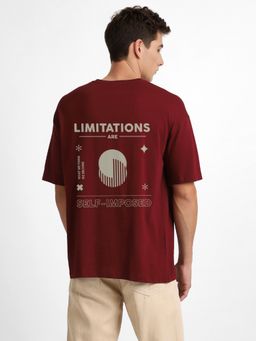 Nobero - Men Oversized Printed T-shirt - Maroon