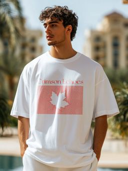 Nobero - Men Oversized Printed T-shirt - White