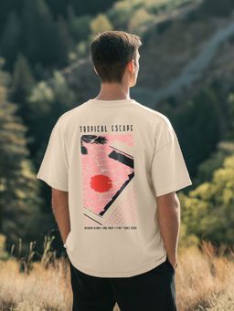 Nobero - Men Oversized Cotton Printed T-shirt - Beige