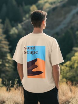 Nobero - Men Oversized Printed T-shirt - Beige