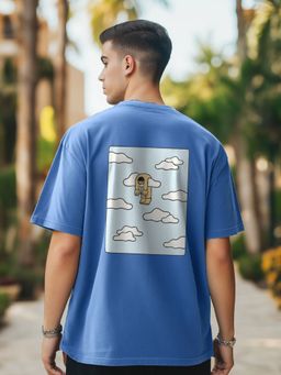 Nobero - Men Oversized Printed T-shirt - Blue
